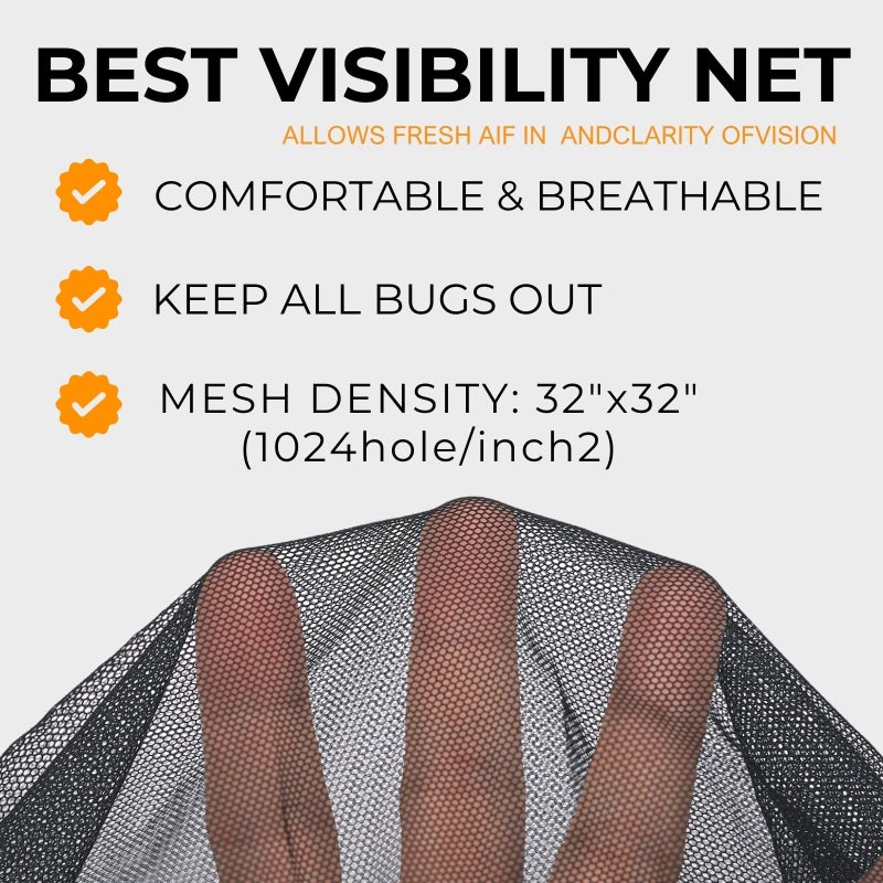 F Flammi Flammi Mosquito Head Net Hat Fishing Hat w/Head Net UPF 50+ Sun Protection Safari Boonie Hat Cap Outdoor for Men/Women (Black) - Image 2